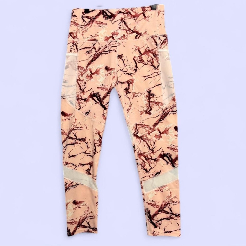 BSP XL Leggings Pink Black Marble Mesh High Waist 7/8 Athleisure Active Yoga Gym